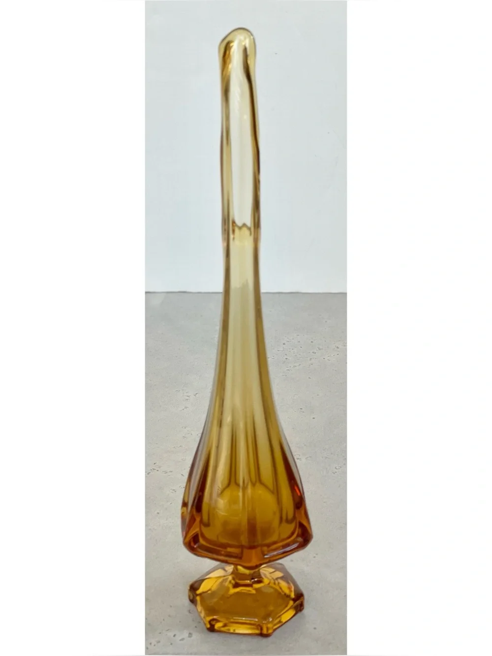 Vintage MCM Viking Glass Amber Swung Vase 14